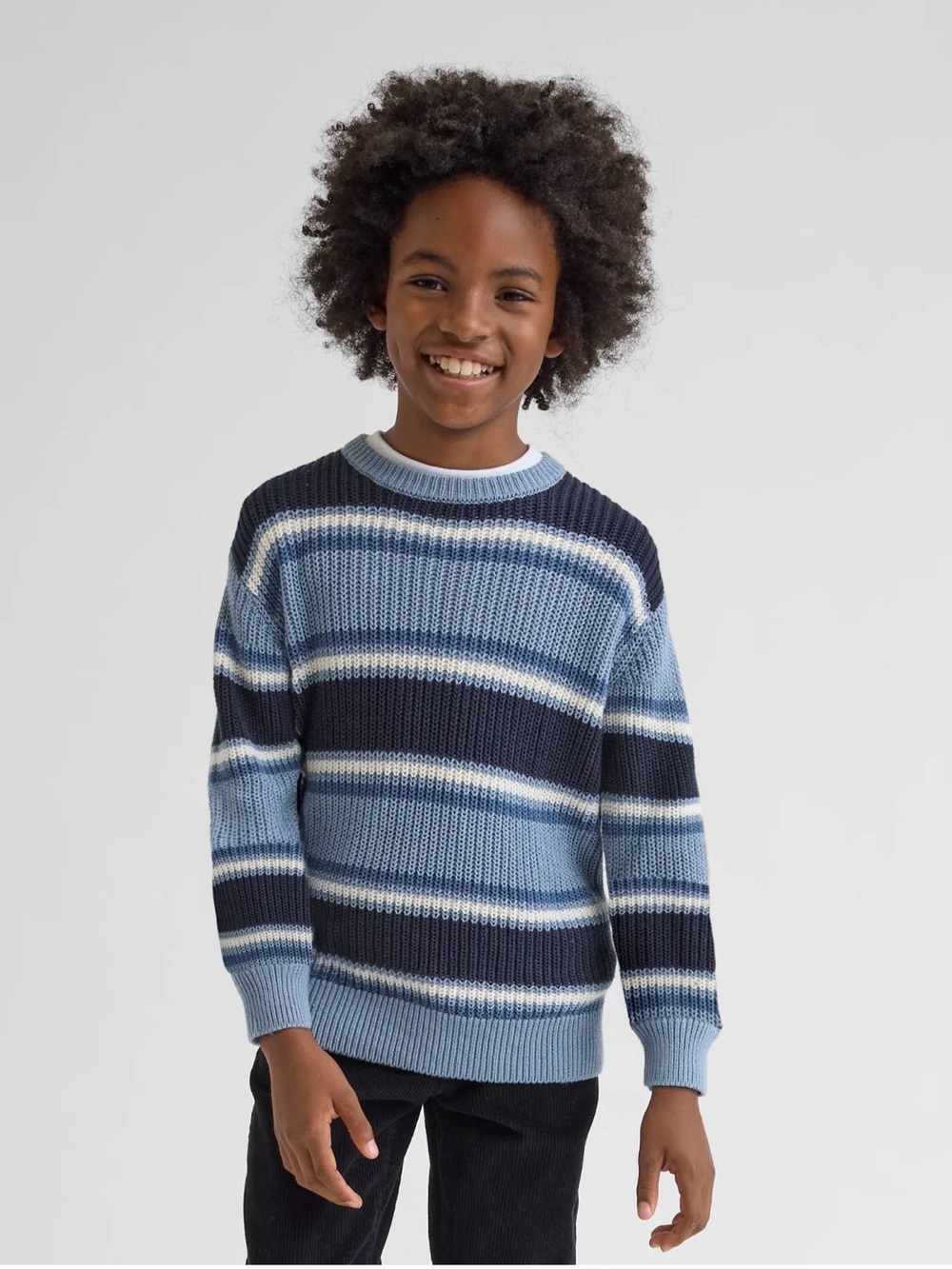 Boys Stripped Chunky Sweater in Light & Navy Blue